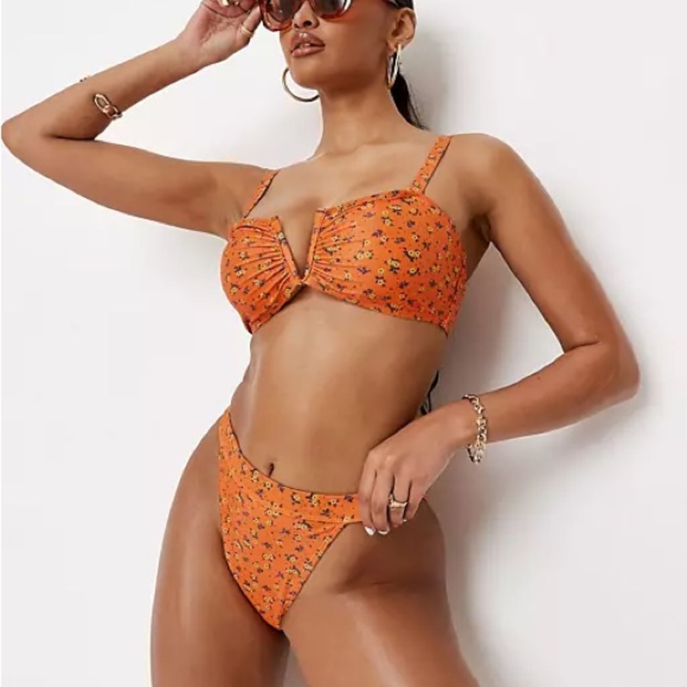 DITSY FLORAL SQUARE NECK BIKINI TOP orange